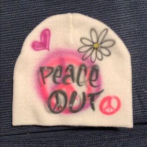 Girls, White Beanie With Hand Sprayed Graffiti.